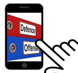 Image showing Defence Offense Folders Displays Protect And Attack