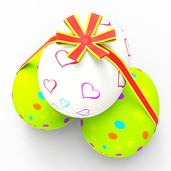 Image showing Easter Eggs Represents Gift Ribbon And Bow