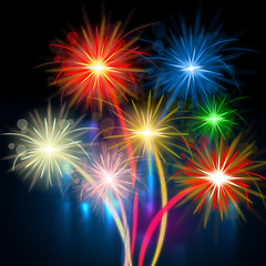 Image showing Color Fireworks Represents Night Sky And Celebrations