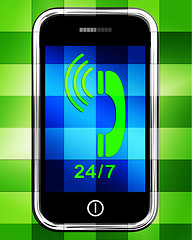 Image showing Twenty Four Seven On Phone Displays Open 24/7