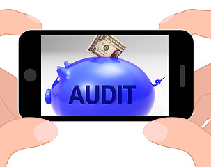 Image showing Audit Piggy Bank Displays Auditing Inspecting And Finances