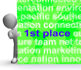 Image showing First Place Sign Shows 1st Winner Reward And Success