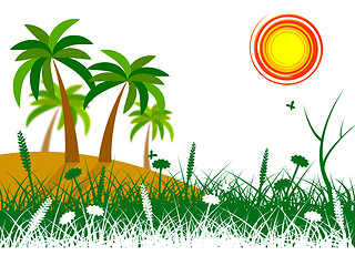 Image showing Tropical Island Means Palm Tree And Beach