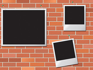 Image showing Photo Frames Means Empty Space And Brick-Wall