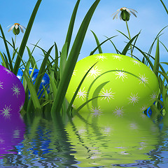 Image showing Easter Eggs Means Green Grass And Environment