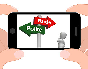 Image showing Rude Polite Signpost Displays Good Bad Manners