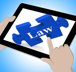 Image showing Law Tablet Means Justice And Legal Information Online
