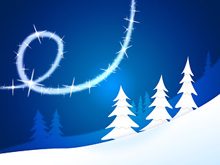 Image showing Xmas Tree Means Snow Flakes And Greeting