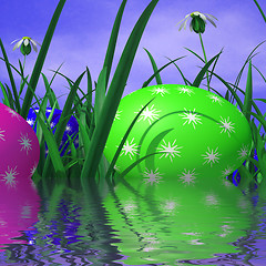 Image showing Easter Eggs Represents Green Grass And Environment