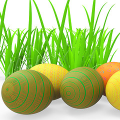Image showing Easter Eggs Shows Green Grass And Grassland