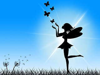 Image showing Butterflies Blue Means Fairy Tale And Sun