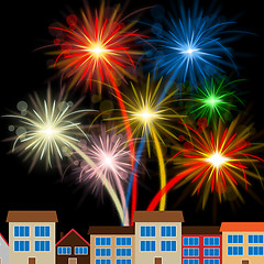 Image showing Color Fireworks Indicates Night Sky And Celebrating