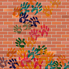 Image showing Wall Handprints Represents Painted Construction And Cement