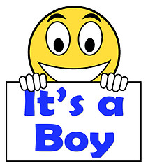 Image showing It\'s A Boy On Sign Shows Newborn Male Baby