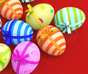 Image showing Easter Eggs Indicates Gift Bow And Colour