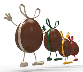 Image showing Easter Eggs Shows Gift Bow And Choc