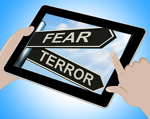Image showing Fear Terror Tablet Shows Frightened And Terrified
