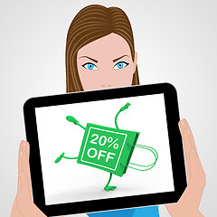 Image showing Handstand Shopping Bag Displays Sale Discount Twenty Percent Off