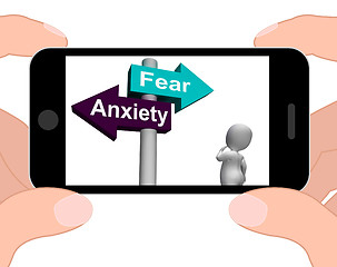 Image showing Fear Anxiety Signpost Displays Fears And Panic