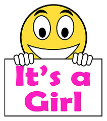 Image showing It\'s A Girl On Sign Shows Newborn Female Baby