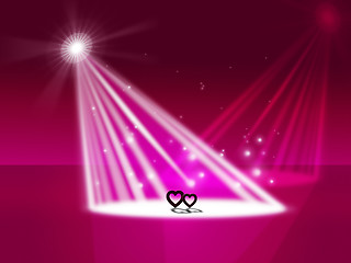 Image showing Spotlight Heart Indicates Valentine Day And Entertainment