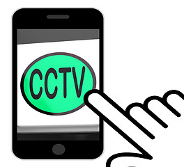 Image showing CCTV Button Displays Camera Monitoring Or Online Surveillance