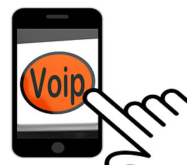Image showing Voip Button Displays Voice Over Internet Protocol Or Broadband T