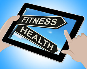 Image showing Fitness Health Tablet Shows Work Out And Wellbeing