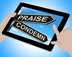 Image showing Praise Condemn Tablet Shows Approval Or  Disapproval