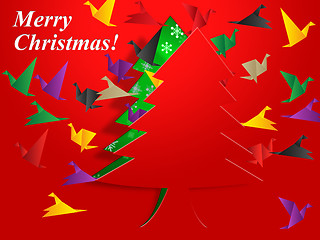 Image showing Xmas Tree Means Birds In Flight And Festive
