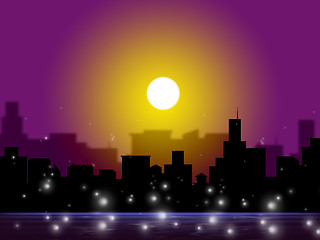 Image showing Sunset City Shows Night Time And Darkness