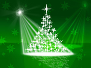 Image showing Xmas Tree Represents Lightsbeams Of Light And Celebrate