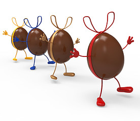 Image showing Easter Eggs Shows Gift Bow And Choc