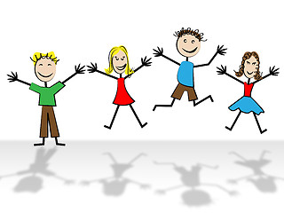 Image showing Jumping Kids Shows Youth Child And Reflect