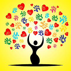 Image showing Tree Handprints Means Valentine Day And Childhood