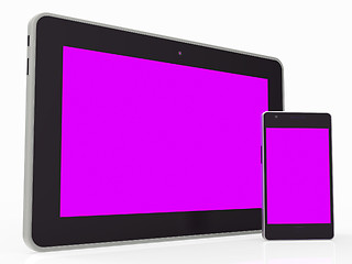 Image showing Smartphone Tablet Represents Empty Space And Communication