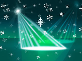 Image showing Spotlight Snowflake Indicates Stage Lights And Beam