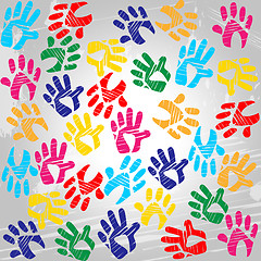 Image showing Handprints Colourful Means Drawing Colors And Painted