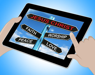 Image showing Jesus Christ Tablet Means Faith Worship Peace And Love