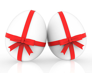 Image showing Easter Eggs Shows Gift Ribbon And Bow