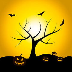 Image showing Halloween Tree Means Trick Or Treat And Bat