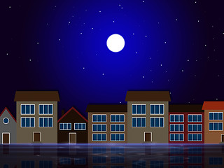 Image showing Moon Night Indicates Astronomy House And Residential