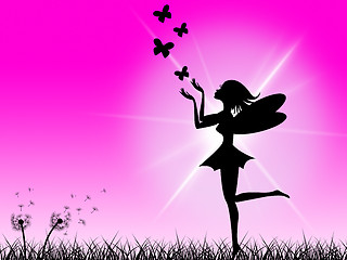 Image showing Pink Fairy Shows Sunlight Magic And Girl