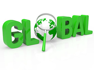 Image showing Global Magnifier Shows Searching Globe And Magnifying