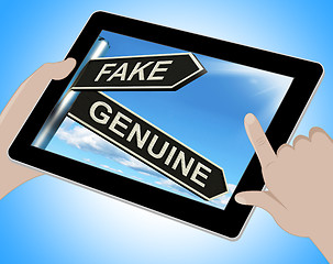 Image showing Fake Genuine Tablet Shows Imitation Or Authentic Product