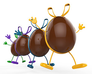 Image showing Easter Eggs Shows Gift Bow And Chocolate