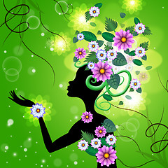 Image showing Green Flowers Means Hairdo Lady And Florals