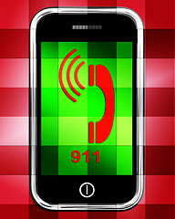 Image showing Nine One On Phone Displays Call Emergency Help Rescue 911