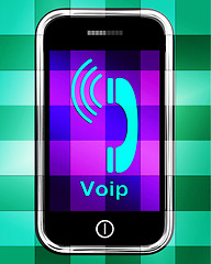 Image showing Voip On Phone Displays Voice Over Internet Protocol Or Ip Teleph