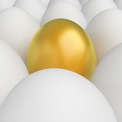 Image showing Golden Egg Means Odd One Out And Alone